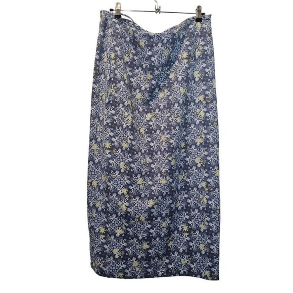 Columbia Silk Blend Blue Green Coastal Grandma‎ Floral Midi Size Large - Picture 5 of 11